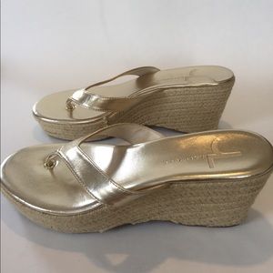 J Litvack Gold Platform Espadrille Sandals Size 9